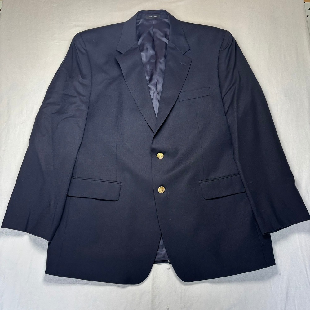 Chaps Ralph Lauren Blazer Men 46R Navy Blue Wool Gold Button Sport Coat Jacket